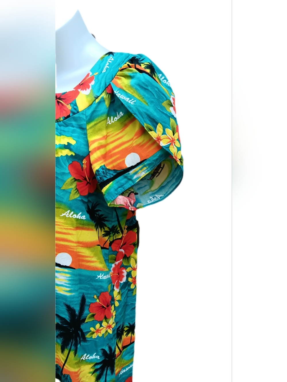 Hawaiian Muu Muu Dress Round Neck Tulip Sleeve Size M - Picture 2 of 5